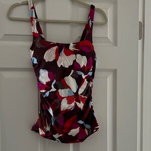 Athleta Floral Swim Tankini Top- Red, Pink, Brown, Blue and White